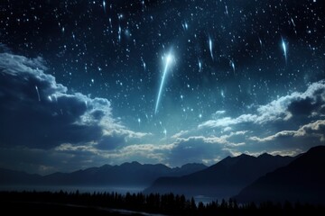 Wall Mural - Meteor rain landscape astronomy outdoors.