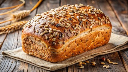 Wall Mural - Freshly baked multigrain bread with a hearty texture and a medley of grains and seeds for a nutritious and wholesome bite