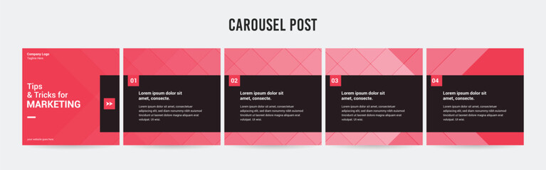 Wall Mural - editable instagram carousel post layout set, social media marketing microblog template design, tips 