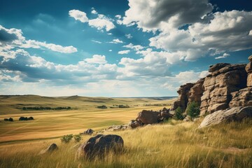 Canvas Print - Prairie rock sky landscape.