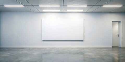 Blank sign hanging on white wall in empty room , signage, message, communication, copy space, background, display