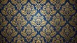 © lapeepon - Golden floral damask pattern on dark blue background, elegant, luxury, vintage, ornate, sophisticated, regal, decorative