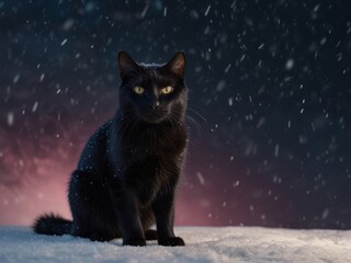 Black Cat in a Winter Wonderland