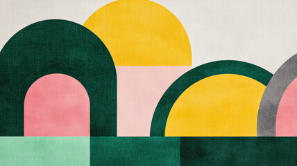 Sticker - Colorful geometric shapes on textured paper with bold lines in shades of green pink and grey 