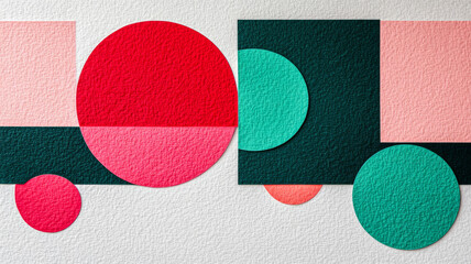 Wall Mural - Colorful geometric shapes on textured paper with bold lines in shades of green pink and grey 