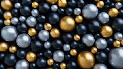 Poster - Glossy paint bubbles in metallic gold and silver shades on a black canvas 