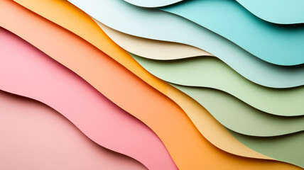 Canvas Print - Soft pastel colored paper cut out layers in organic shapes with subtle lines on a textured background 