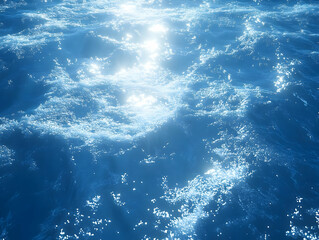 Wall Mural - Sparkling Blue Ocean Waves Background Image - Sun, Water, Nature, Sea, Summer