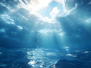 Wall Mural - Sunlight Beams Through Ocean Waves in Underwater 3D Illustration