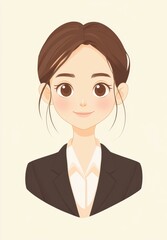 Poster - A charming cartoon avatar of a woman in a chic business suit, blending dreamy and cute elements with a professional flair.