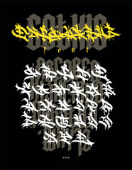 Wall Mural - Graffiti style, English alphabet. Vector. Graffiti letters, tags and medieval Latin letters. Signs and symbols for design. Calligraphy, lettering and tags. Modern interpretation of Gothic.