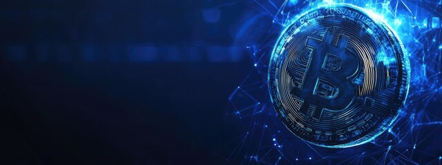 Business Background With Bitcoin Symbol blue background