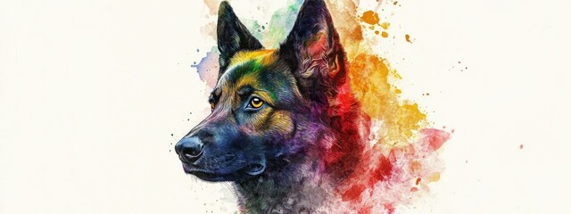 Wall Mural - dog Head With Watercolor Splash