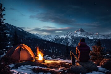 Canvas Print - Camping recreation outdoors bonfire.