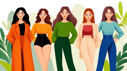 Sticker - A group of women in different outfits standing next to each other, AI