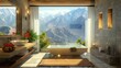 © B.Panudda - Modern bathroom with bathtub and window overlooking the Himalayas provides a relaxing experience.