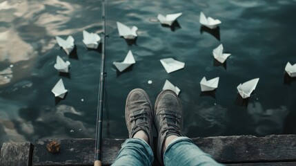 Wall Mural - Paper Boats on a Calm Lake