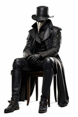 Poster - Plague doctor sitting furniture footwear costume.