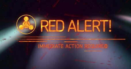 Poster - Animation of red alert text with sign over light trails on black background