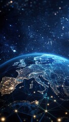 Wall Mural - digital illustration of earth covered in glowing network lines symbolizing global connectivity and c