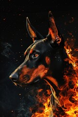 Doberman flame fire outdoors.