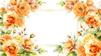 Elegant floral frame design with orange and yellow roses on a blank background
