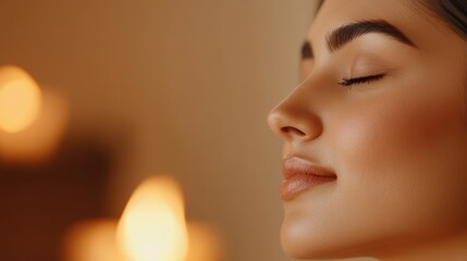 Wall Mural - Serene South Asian Woman Embracing Traditional Wellness Ritual in Sacred Space, Cultural Self-Care Essence Captured (Close Up, Ritual Healing Theme, Multilayered Whimsical Setting)