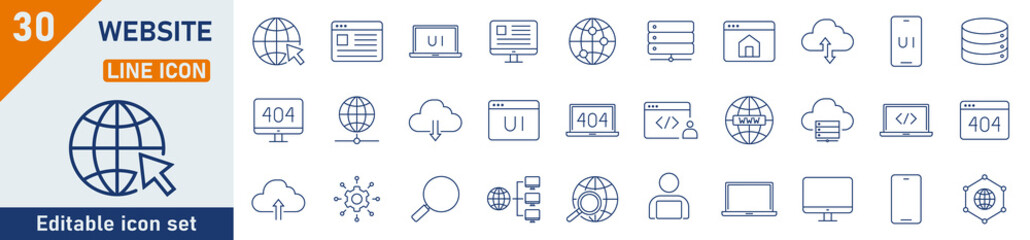 Wall Mural - website line icon set. set of 30 outline icons related to web, internet, search, homepages and other
