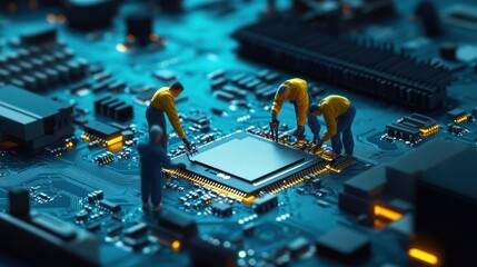 Miniature Workers on a Circuit Board