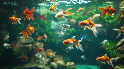 Wall Mural - Goldfish Swimming in Aquarium