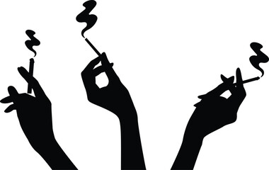 silhouettes women hand with cigarette, hand smoking on transparent background, vector design, set