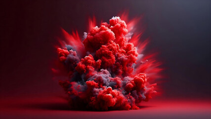 high-definition realistic depiction of an abstract red smoke explosion.