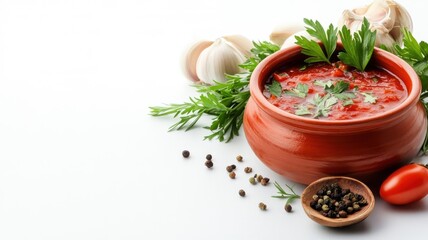 Wall Mural - Borsch isolated on a clean white background, emphasizing its rich color and hearty ingredients.