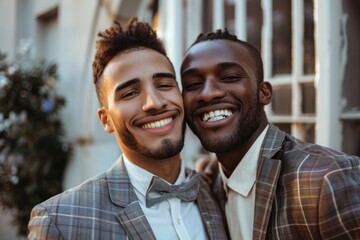 lgbt wedding of two happy satisfied multiethnic gay couple