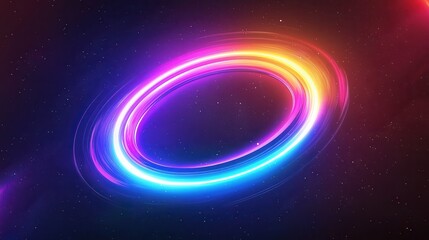 Futuristic Neon Ring in Space - Digital Illustration of a Glowing Minimalistic Ring with Vibrant Neon Colors and Center Hole Suspended in Futuristic Space Environment