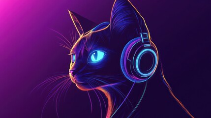 Canvas Print - Neon Cat Listening to Music