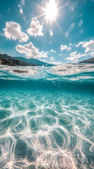 Wall Mural - sunlight underwater photo - crystal clear ocean waves on a sunny day