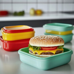 Sticker - Burger in Lunchbox.