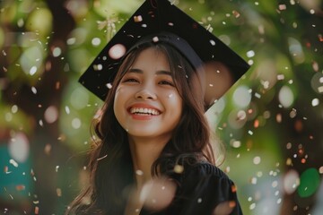 University Graduation Celebration, Student Cheerful Girl Look Happy Celebrating Graduation