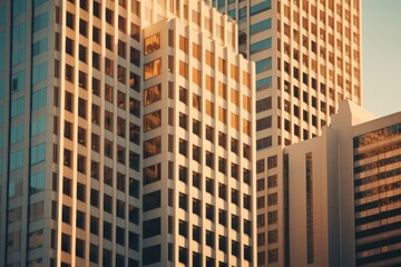 Wall Mural - Retro tall skyscraper office buildings city architecture metropolis. AI generated Image by rawpixel.