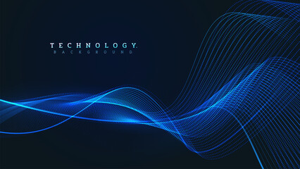 small particle data waves interspersed with blue curves, futuristic digital technology background. v