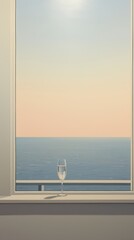 Sticker - Minimal seascape out of the window view with a champagne nature glass sky.