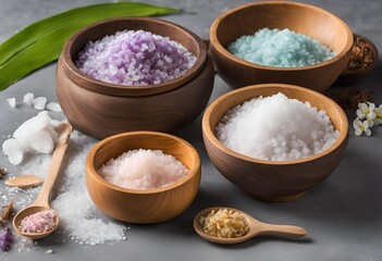 Artisanal bath and spa salt variety for spa and relaxation in bowls