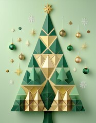 Wall Mural - flat design template with christmas tree geometric shapes 