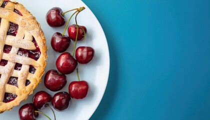 Poster - Close up of delicious cherry pie with space for text in the image. with copy space image 