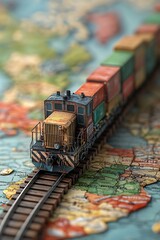 Wall Mural - Train Model Rolling Across a World Map