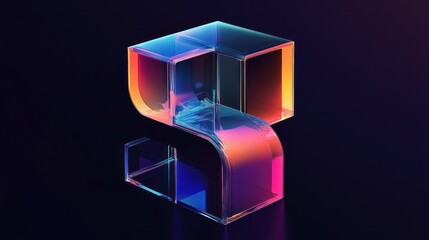 Canvas Print - Abstract 3D Letter S with Colorful Gradient Reflecting on Dark Background