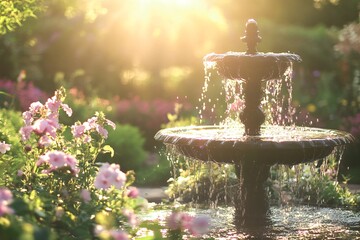 Garden Fountain in the Sunlight