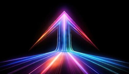 Wall Mural - A colorful arrow made of glowing light beams