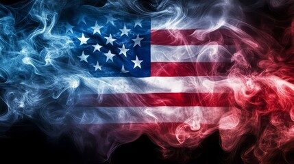 Poster - Dreamlike wisps of smoke form an ethereal representation of the American flag, symbolizing themes of patriotism and liberty.